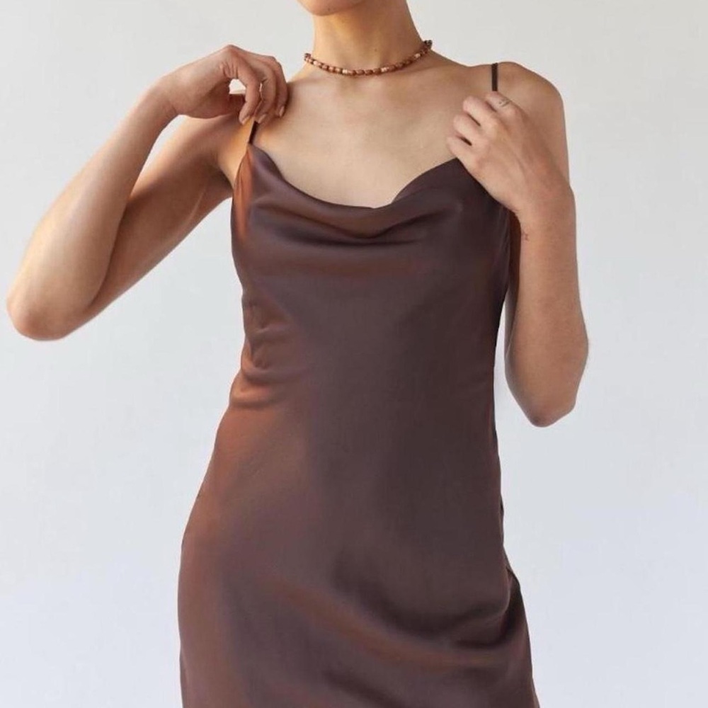 URBAN OUTFITTERS CHOCOLATE BROWN SATIN SLIP DRESS